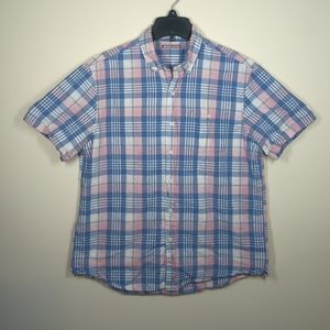 Michael Bastian Men’s Short Sleeve Button Down Shirt Blue/Pink Plaid Size M